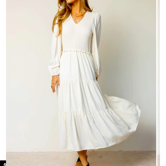 bohme Dresses Bohme Ivory Smocked Tiered Midi Dress In Ivory Nwt